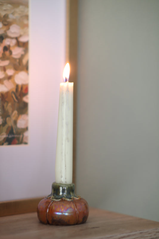 Rust Pumpkin Taper Candle Holder