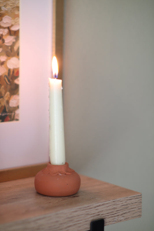 Terracotta Pumpkin Taper Candle Holder