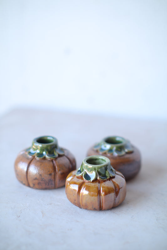 Rust Pumpkin Taper Candle Holder